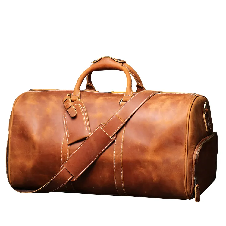 Mens Travel Bag grão completo Genuine Leather Travel Duffel Bag Tote durante a noite Transporte na bagagem Bags de semana de semana1262p