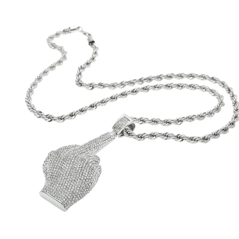 Collana Hip Hop con ciondolo ghiacciato da uomo alla moda Collane bling con dito medio eretto Gioielli Hiphop286Z