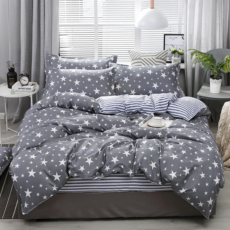 4 pçs conjunto de cama algodão super king capa edredão conjunto moda folha cinza poliéster capa edredão king size luxo sets318m