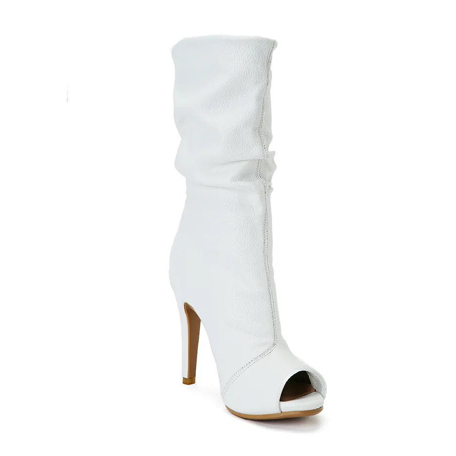 Rontic New Arrival Women Summer Boots Stylish Thin High Heels Ladies Boots Charm Peep Toe White Casual Shoes Women US Size 4-15