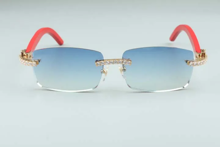 Date 3524012-13 gros diamant lunettes de soleil lunettes en bois rouge pièce carrée lunettes de mode hommes et femmes sans limites 2373