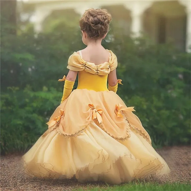 Nova belle meninas vestido amarelo princesa cosplay traje festa de aniversário 2018 vestidos de casamento verão crianças vestido roupas j1906156316591