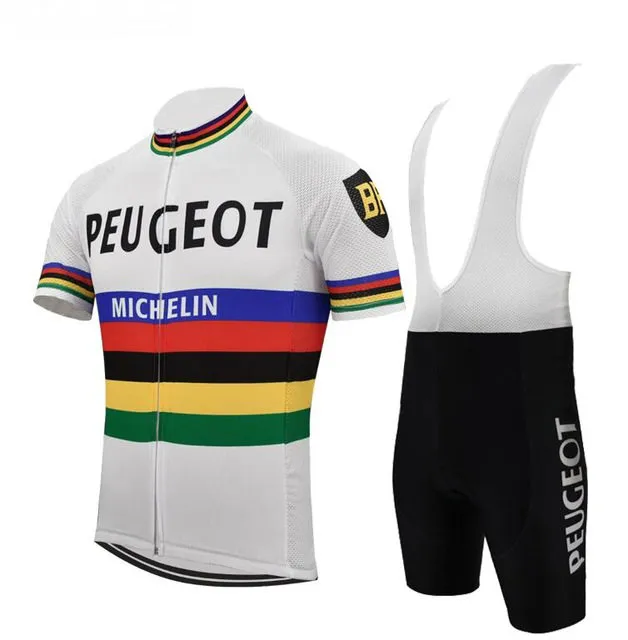 Molteni Peugeot NUEVO Hombre Blanco Amarillo Vintage Ciclismo Jersey Conjunto de manga corta Ropa de ciclismo Ropa de montar Traje Ropa de bicicleta Shor252E