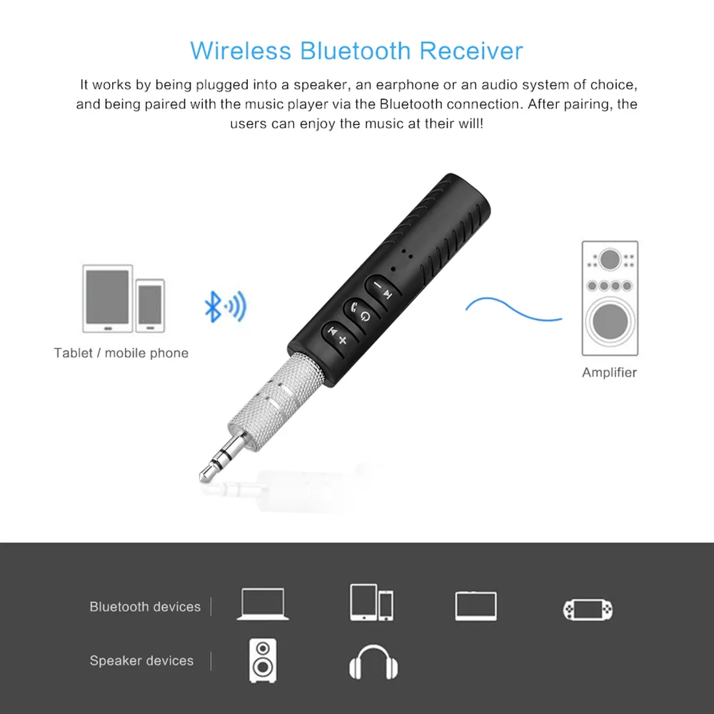 Bluetooth-ontvanger 3.5mm Jack Audio Zender Handsfree Wireless Car Auto Adapter voor Telefoon