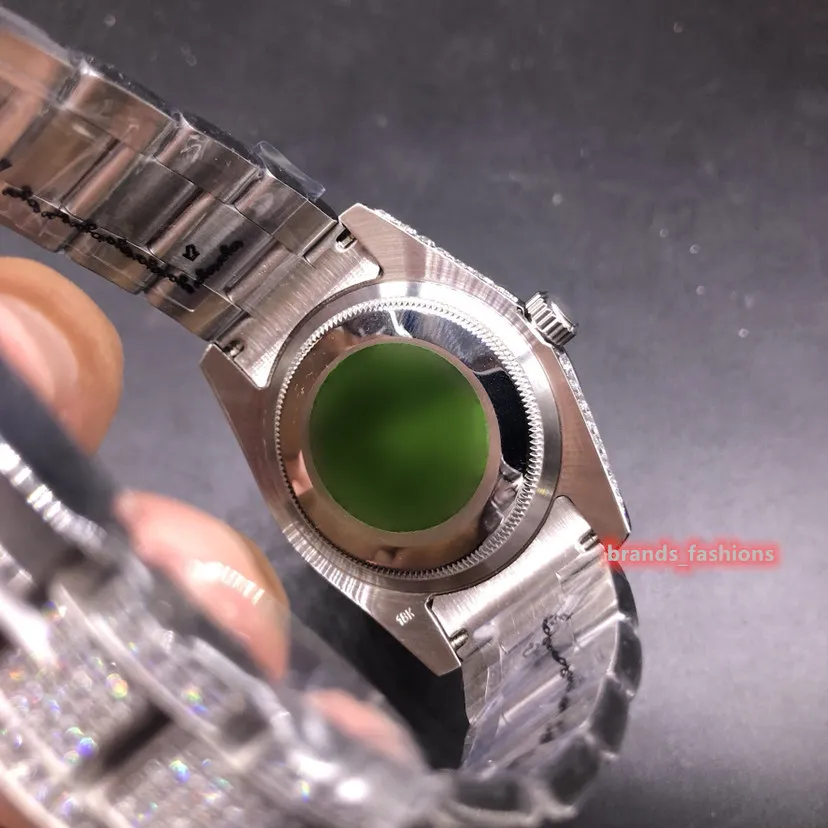 Boutique masculino de alta qualidade diamantes gelados relógio rosto vermelho prata aço inoxidável caso diamante automático mecânico watch2465