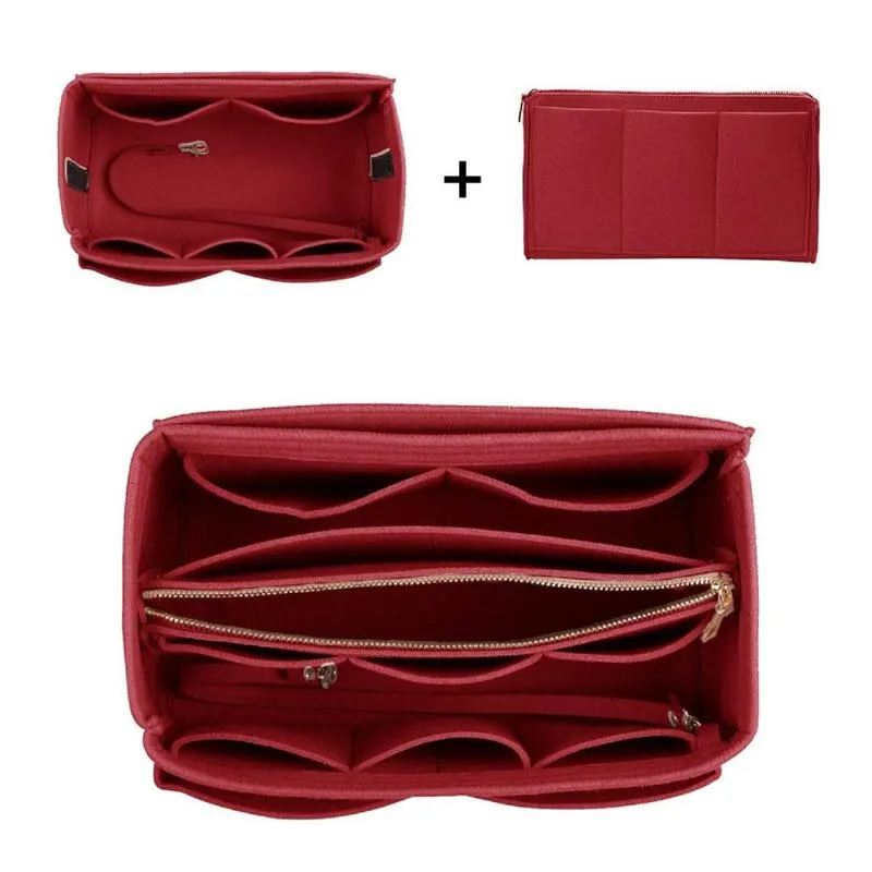 Женский портативный кошелек из фетровой ткани для девочек, фетровая вставка, сумка с несколькими карманами, сумка-органайзер, держатель для макияжа, дорожный вкладыш, Pouch1307r