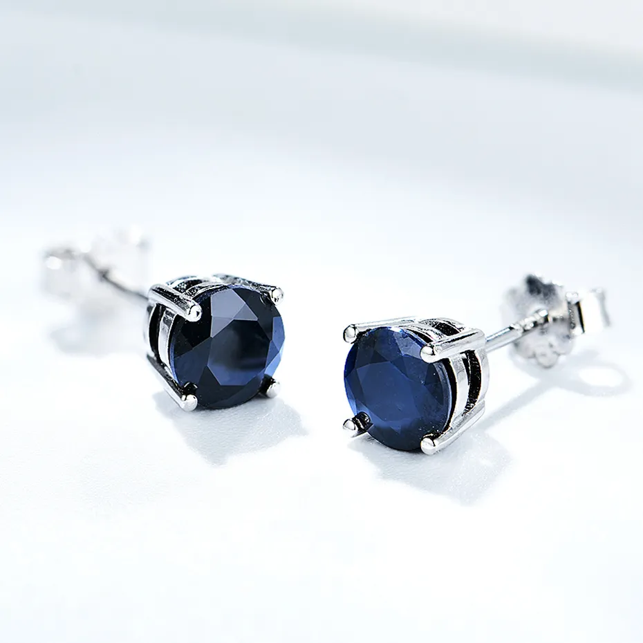 Kuololit Deep Dark Blue Natural Sapphire Gemstone Orecchini donne Solido 925 Sterling in argento Round Wedding Gioielli regalo CX2286Z