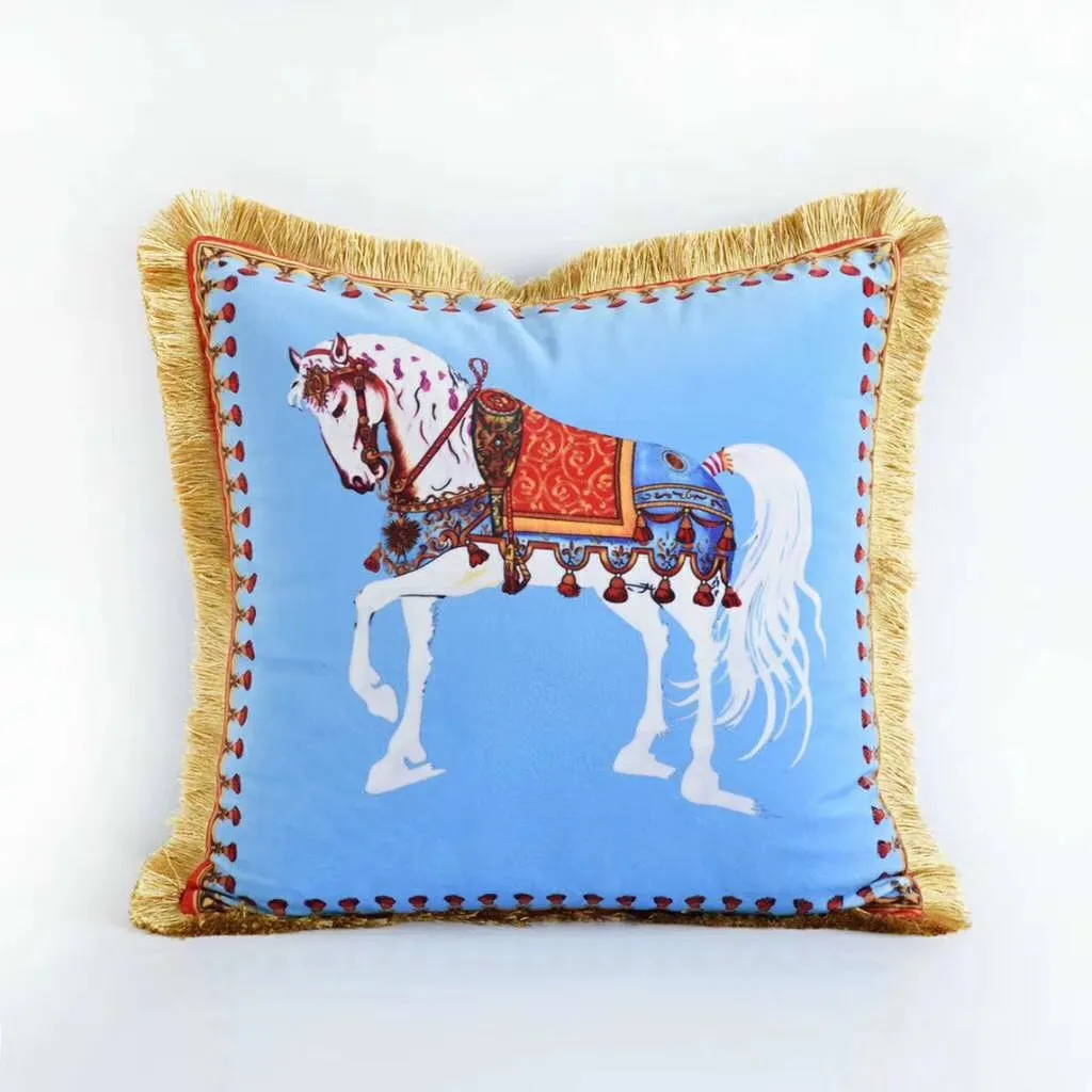 Housse de coussin cheval brodée de luxe, taie d'oreiller de styliste pour canapé, décoration de maison, salon, à la mode, 213v