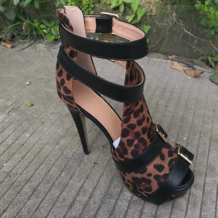 Rontic nuevas sandalias de plataforma para mujer, sandalias sexis finas con tacones altos, bonitos zapatos de fiesta de leopardo marrón con punta abierta, zapatos de mujer de talla grande de EE. UU. 5-15