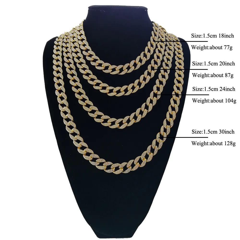 Hip Hop Ketting Armband Bling Modeketens Sieraden Mannen Goud Zilver Miami Cubaanse Link Chain Kettingen Diamond Iced Out Necklaces228H