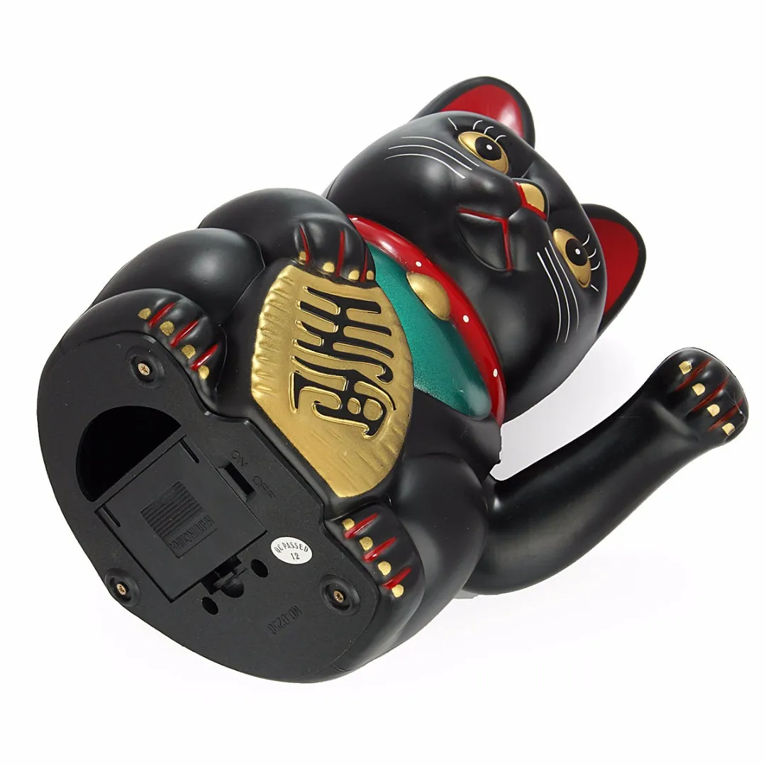 Novo 1 peça 17 85m grande preto clássico sorte riqueza piscadela elétrica gato acenando gato acenando maneki feng shui artesanato decoração de casa presentes297c