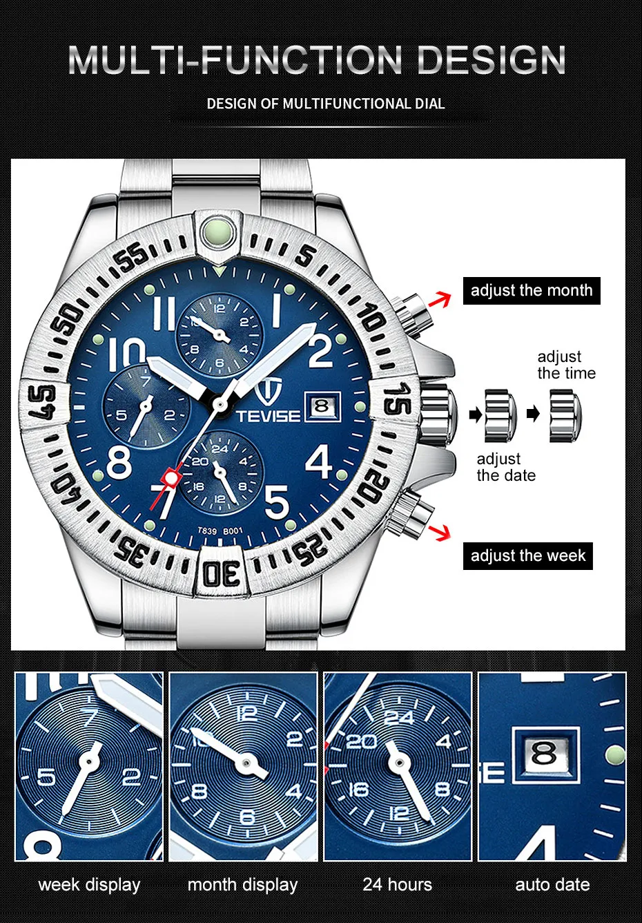 TEVISE Luxe horloge Merk Mannen Automatische Mechanische Horloge Heren roestvrijstalen Skeleton Waterdicht Horloge Relogio Masculino BOX268F