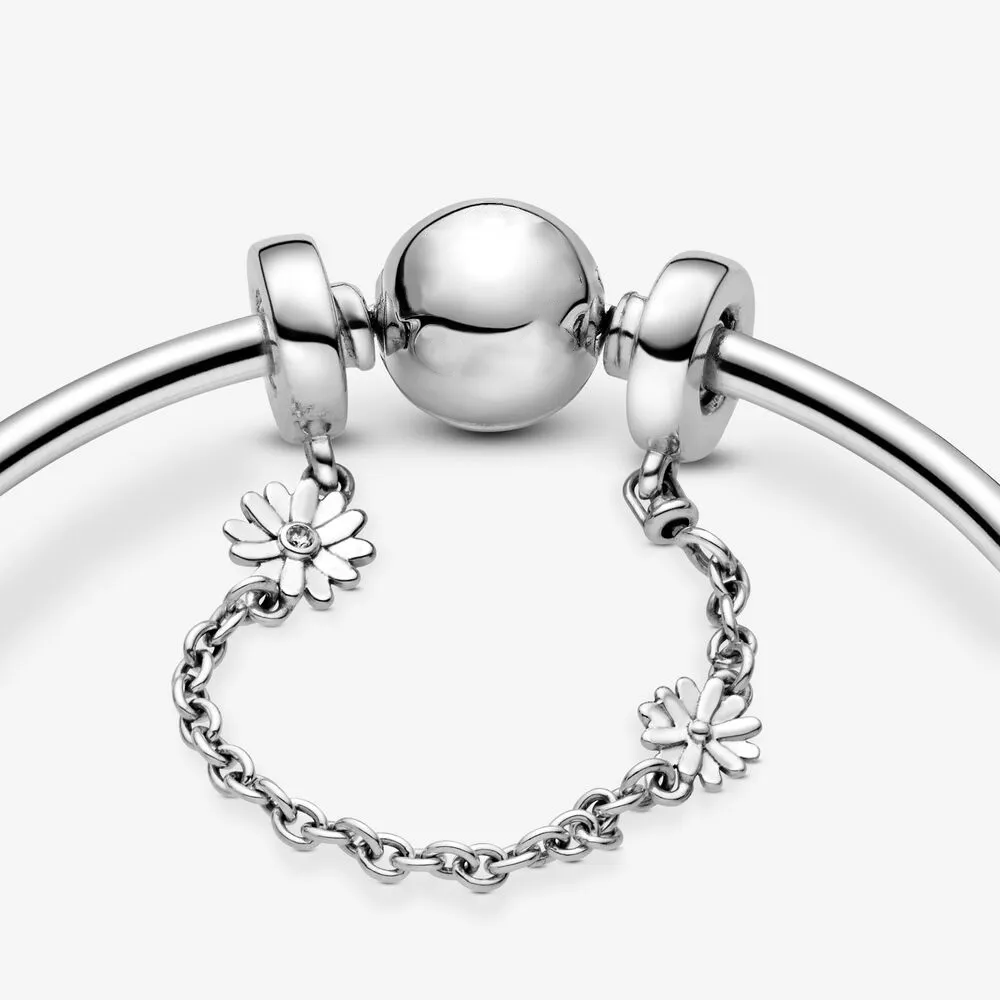 Nouveauté 925 en argent sterling marguerite fleur chaîne de sécurité charme ajustement original européen bracelet à breloques bijoux de mode accessoires191Q
