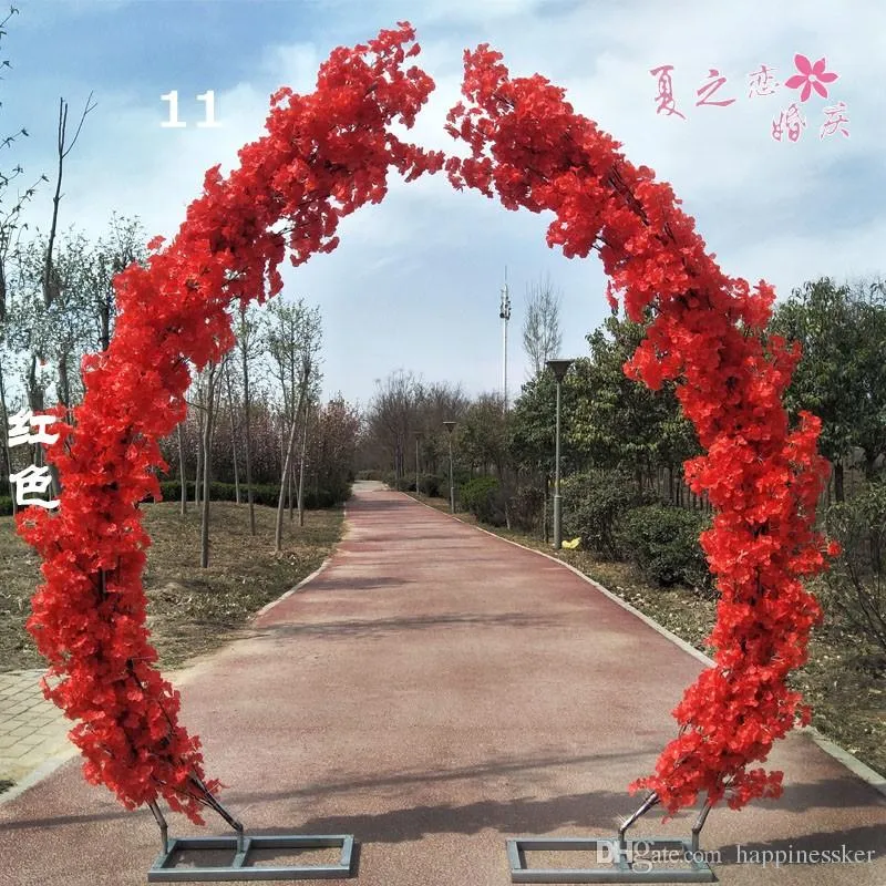 2 5M fiore di ciliegio artificiale porta ad arco strada piombo arco di luna fiore archi di ciliegio mensola decorazione quadrata la festa di nozze sullo sfondo293F