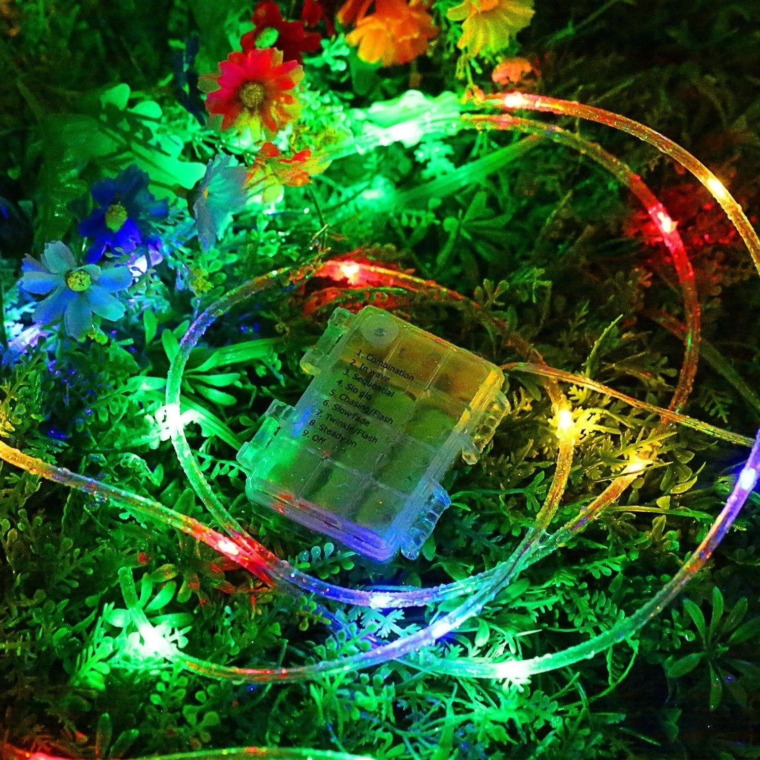 Guirlande lumineuse LED à piles, étanche, 33 pieds, avec minuterie à distance, lumières lucioles, 8 modes, féerique à intensité variable pour l'extérieur2184