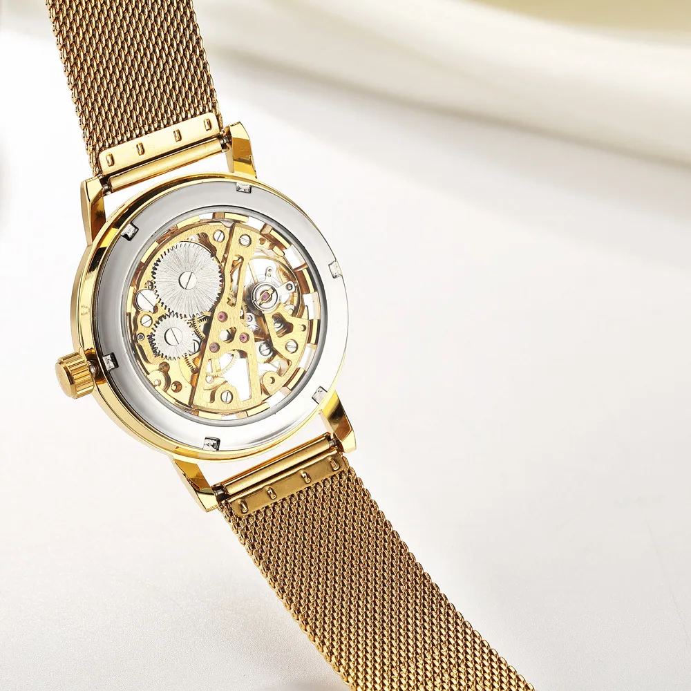 Sewor relógio mecânico prata moda aço inoxidável malha cinta masculino esqueleto relógios marca superior de luxo masculino relógio pulso j190706229e