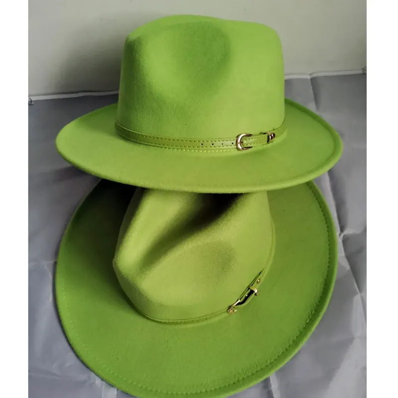 2020 Tendenza Verde Lime e Rosso Patchwork Donna Uomo Cappelli a Tesa Larga in Feltro Lady Panama Vintage Cappello Fedora Unisex Jazz Cap L XL