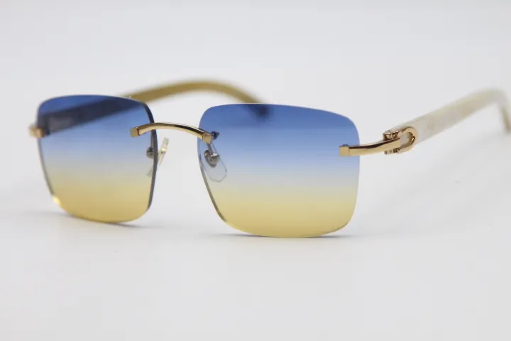 Новые модные солнцезащитные очки без оправы из белого рога буйвола, популярные для мужчин и женщин, 8300816, натуральные очки в оправе, размер 54-18-140 мм239G