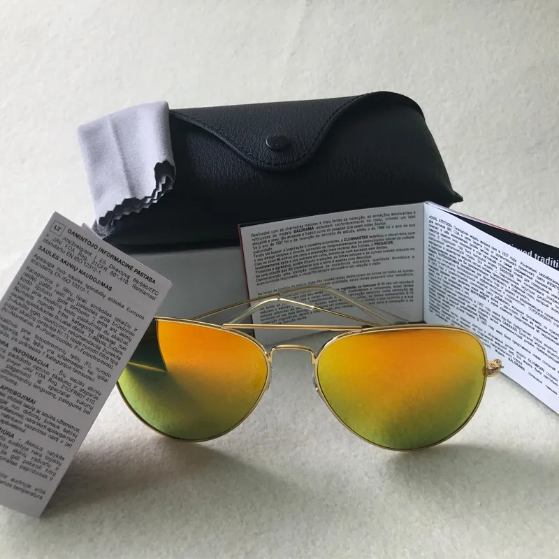 Brand Designer Glass Lens Sungass Sunshes Classic Pilot Sun Verres Salles Gold Rays pour hommes Femmes UV400 BANS58MM 62MM