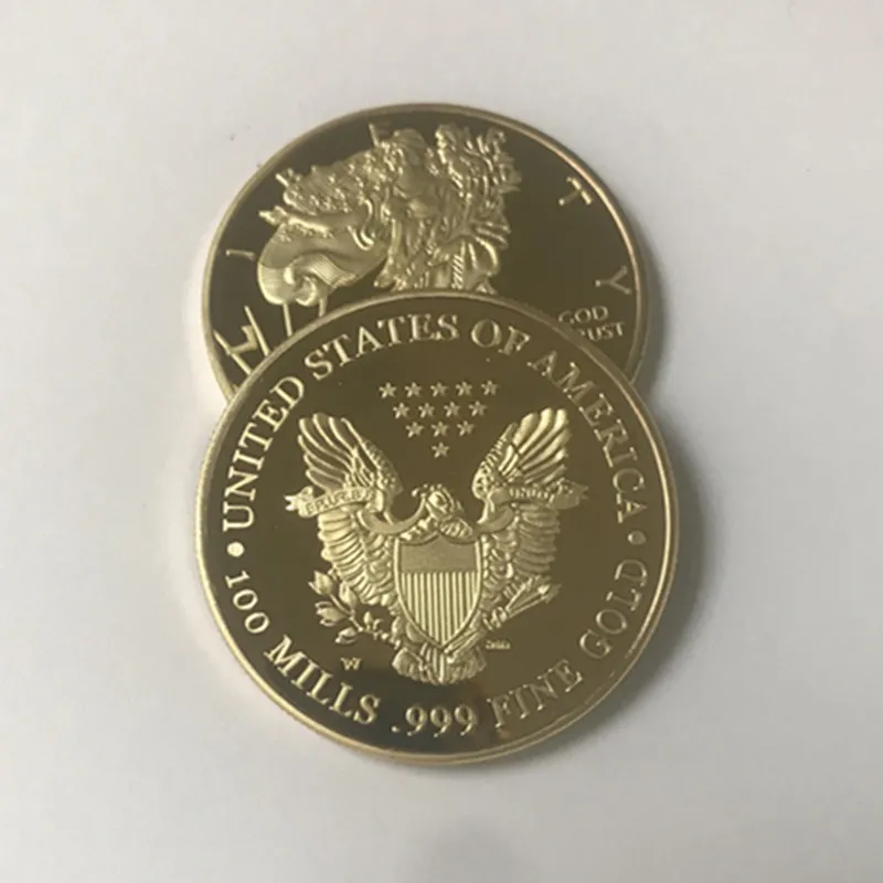 100 stuks dom eagle badge 24k vergulde 40 mm herdenkingsmunt amerikaans standbeeld vrijheid souvenir drop acceptabele munten5618692