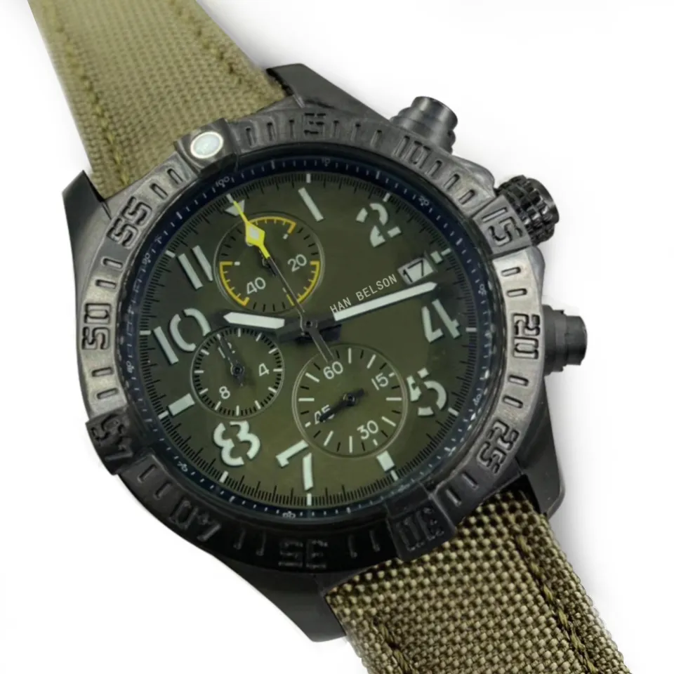 Klassieke 1884 Heren Hoogwaardige horlogebandhorloges Heren Men Army Green Nylon Leather Riem Polswatach Relojes de Lujo Para Hombre 46mm2187