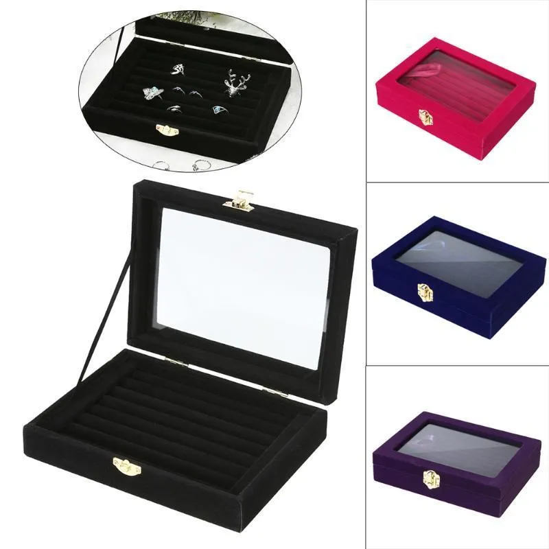 Jocestyle New Velvet Jewelry Jewel Box Jewelry Organizer Display förvaringsglasskyddshållare Rack för ringörhängen C19021601227N