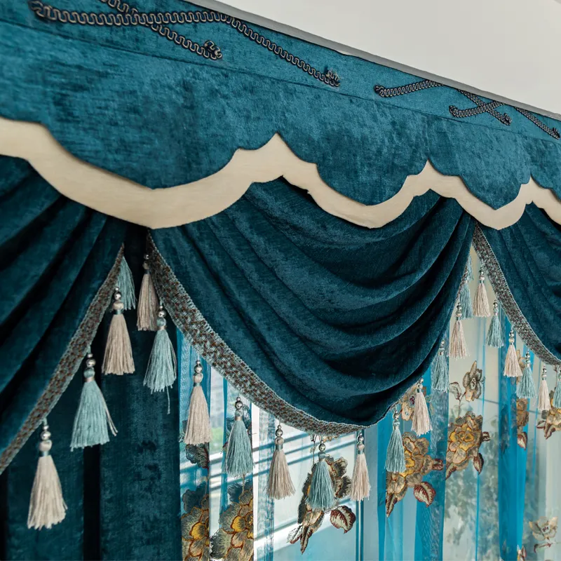 Rideaux de chambre à coucher en Chenille brodés de velours européens, pour salon, rideau de fenêtre en Tulle moderne, décoration de cantonnière T2003232825