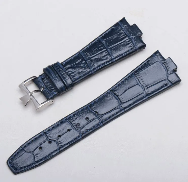 Schwarze dunkelblaue Armbänder aus echtem Rindsleder, passend für Constantin 47660 000G-9829 Uhr, 25 mm, 9 mm Bandanstoß, Overseas-Uhrenarmbänder, Armband288u