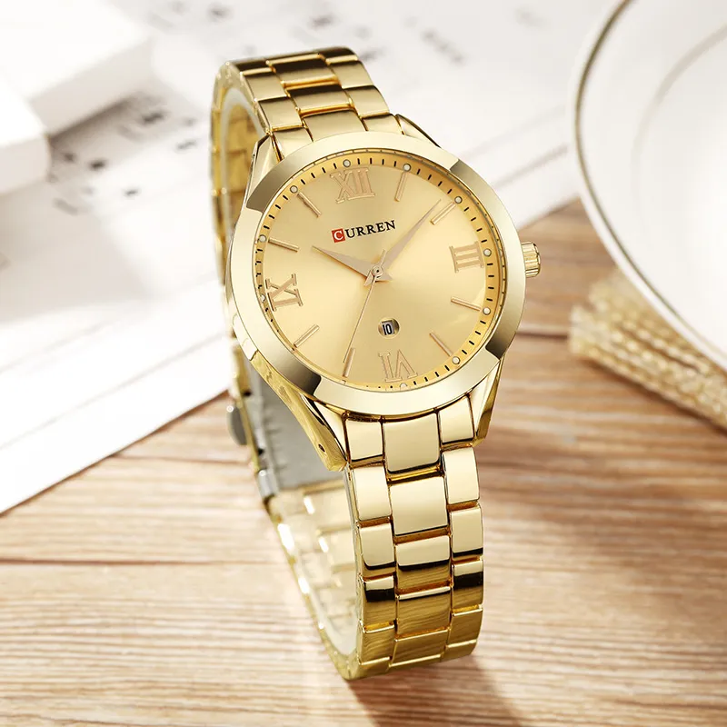 Curren Gold Watch Watches Watches Ladies 9007 Stalowa bransoletka dla kobiet Zegarki żeńskie Relogio feminino Montre femme CJ19111278S