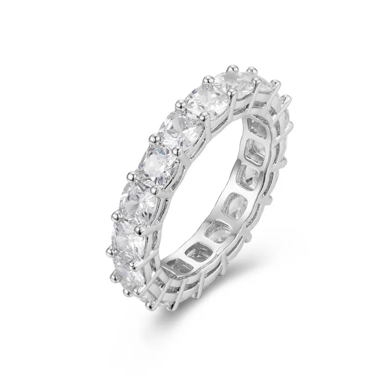 25 ARGENT PAVE Coussin coupe CARRÉ COMPLET Diamant Simulé CZ ETERNITÉ BANDE FIANÇAILLES MARIAGE Pierre Anneaux Taille 5 6 7 8 9 10326d