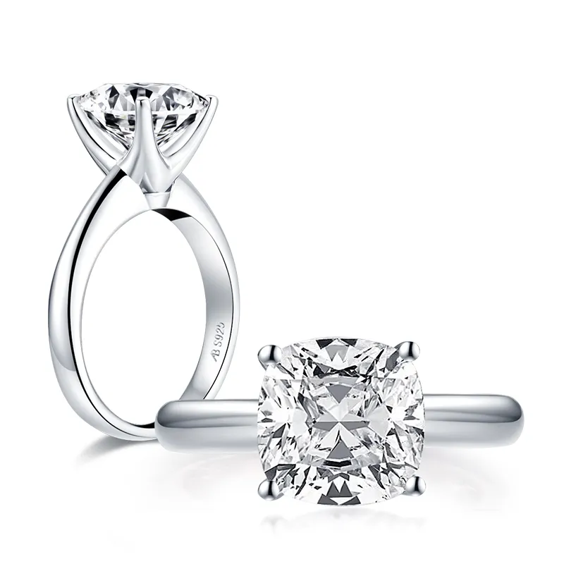 Ainuoshi 925 Sterling Silver 3.0ct Almofada Corte Solitaire Anel de Noivado Simulado Diamante Prata Anéis de Casamento de Prata Jóias Y200106