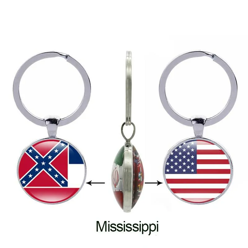 Flagge Keychain Michigan Montana Missouri Mississippi United States 50 State Glass Doppled Key Ring Geschenk Juwely6478137