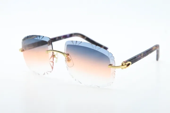 Ganze randlose Sonnenbrille 3524012-A Brille Marmor Lila Plank Sonnenbrille Mode männlich und weiblich C Dekoration Goldrahmen252S