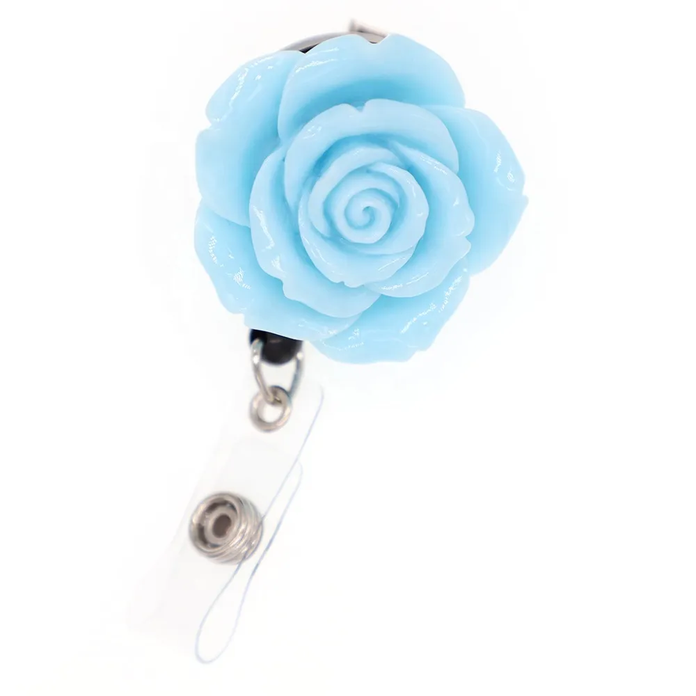 Key Rings Multicolor Resin Rose Flower Shape Retractable Badge Reel Holder With Alligator Clip For Decoration276x