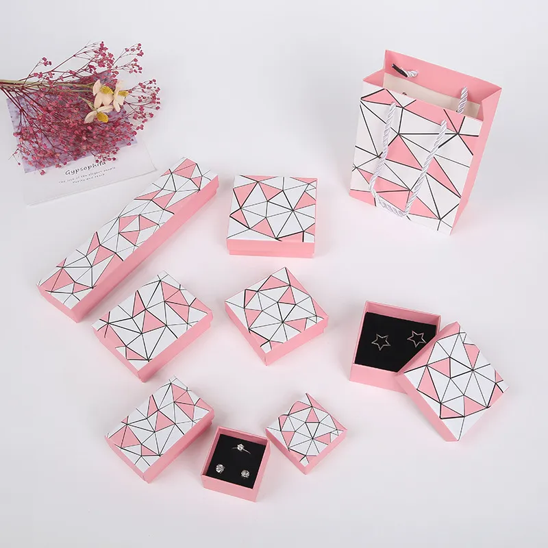 Caja de joyería de geometría Simple SevenIrregular, caja de regalo de anillo de tendencia, almacenamiento de joyería rosa y blanco para collar, colgante estilo Issey Dis288I