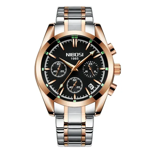 NIBOSI hommes d'affaires montre de luxe marque en acier inoxydable montre-bracelet chronographe armée arc verre montres à Quartz Relogio Masculino308K