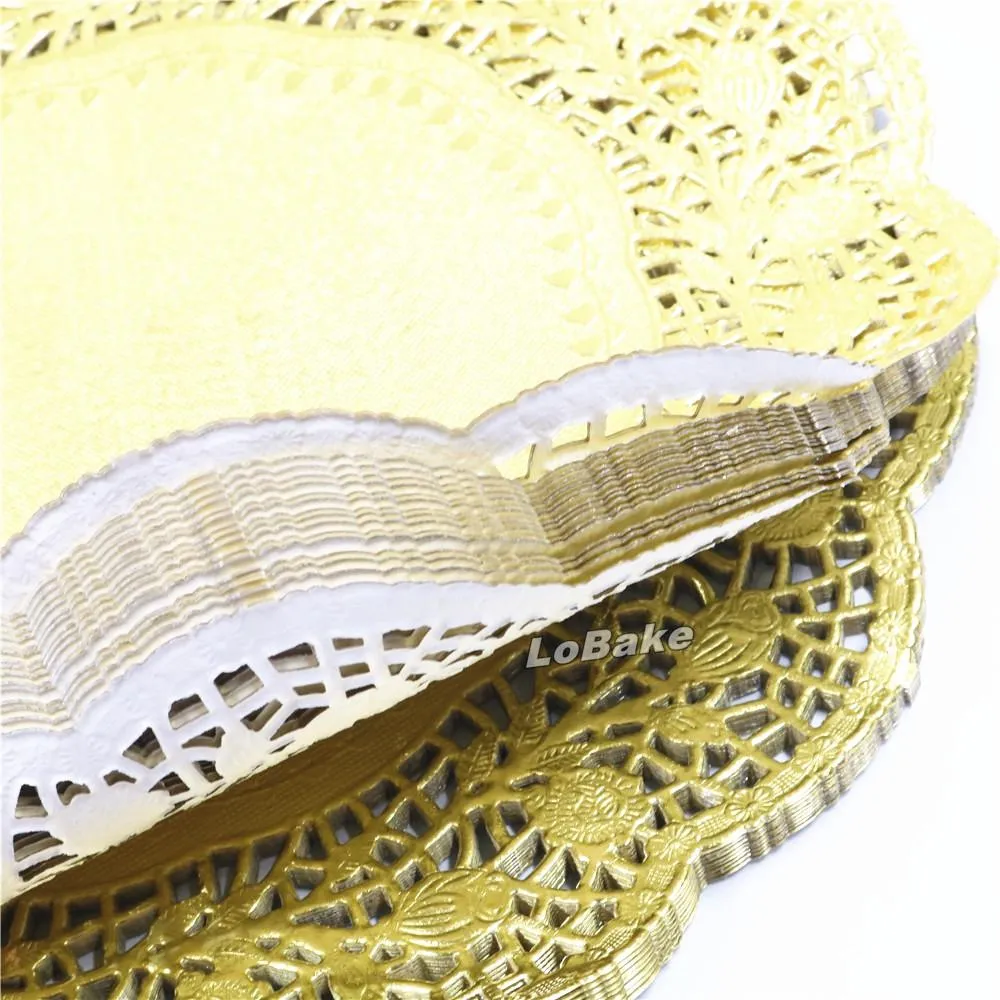 pack New arrivals 12 inches gold colored round paper lace doilies cupcake bread placemats home dinner tableware2378