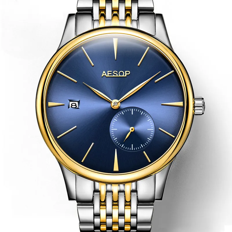 Aesop montre hommes automatique montre mécanique saphir cristal mince montre-bracelet minimaliste mâle horloge hommes Relogio Masculino2094