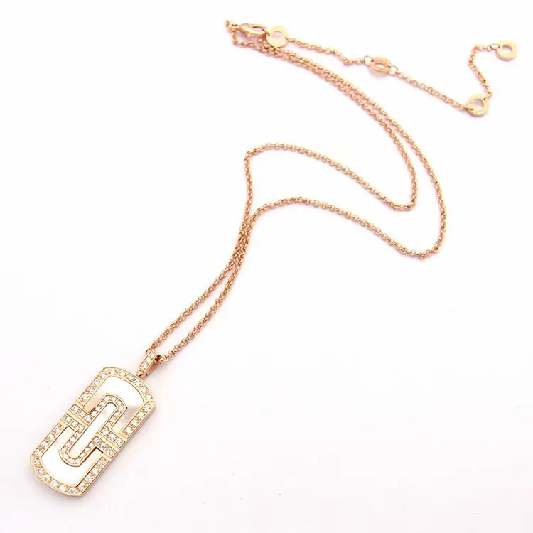Collier en or plaqué 18 carats avec lettrage en laiton pour femme, avec diamant, pendentif en nacre blanche, 3 couleurs, 251p, nouvel arrivage