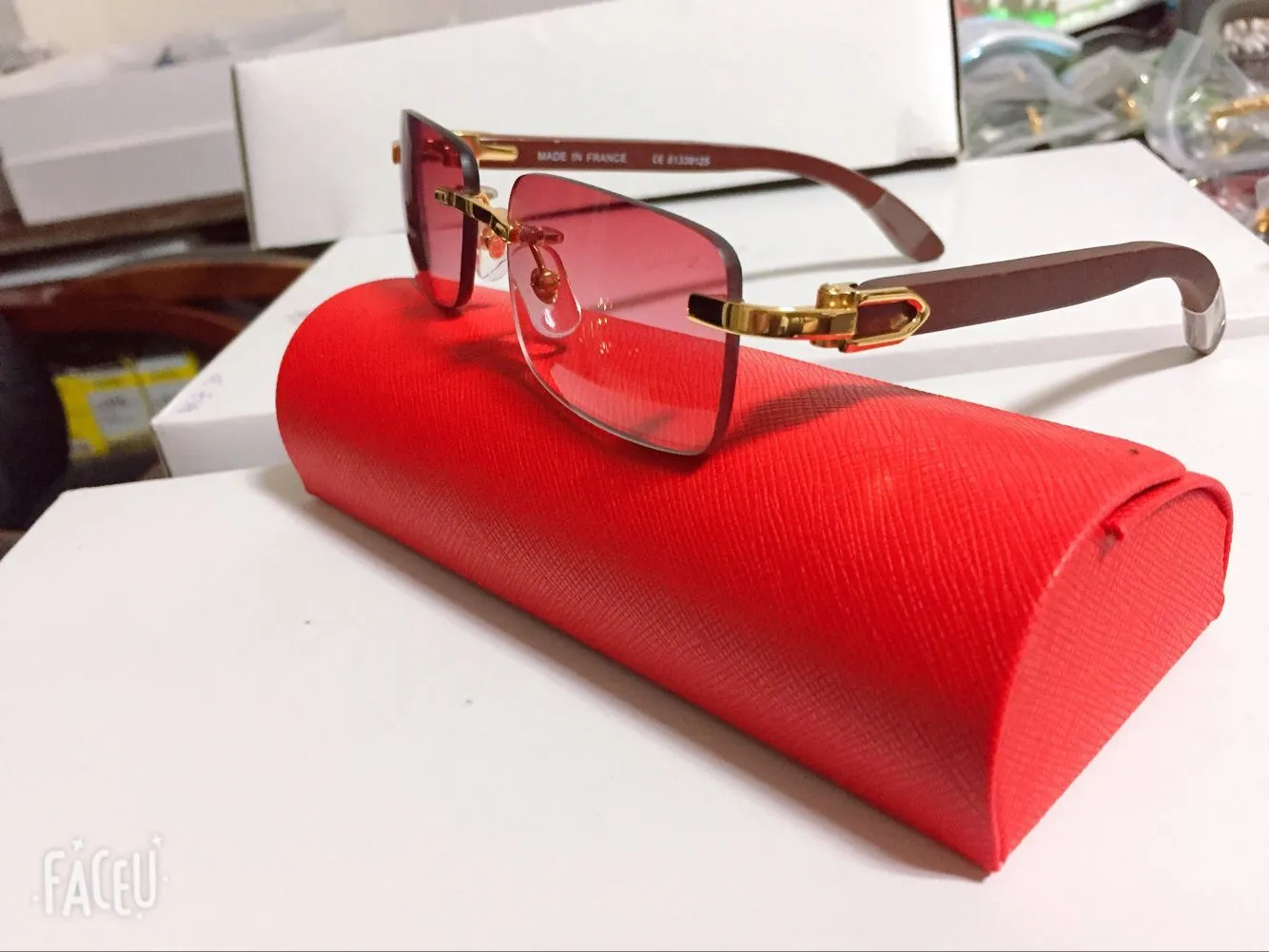 Luxus-polarisierte Vintage-Sonnenbrille für Herren und Damen aus Büffelholz, Markendesigner, randlose polarisierte Retro-Brille, im Lieferumfang enthalten: Box 3399
