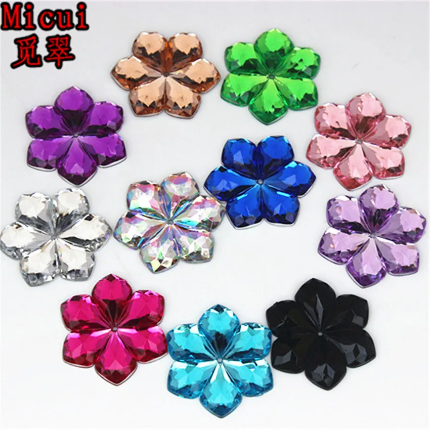 Micui 28mm Flower shaped Acrylic Rhinestones crystal Stones Flatback For Clothes Dress Decorations Jewelry Accessories ZZ266211t