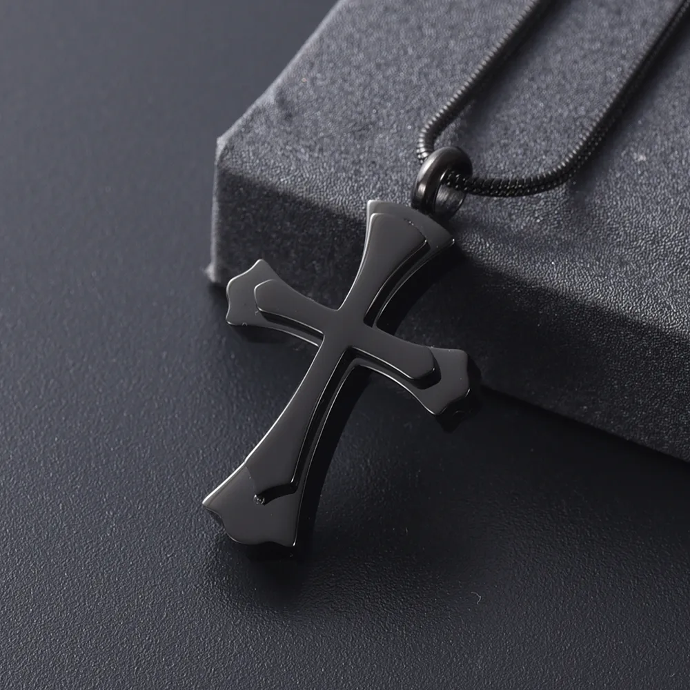 IJD12236 Cool Men Cremation Cross Necklace Funeral Urn Casket for Ashes Holder Stainless Steel Cremation Pendant Funnel & Gi297M