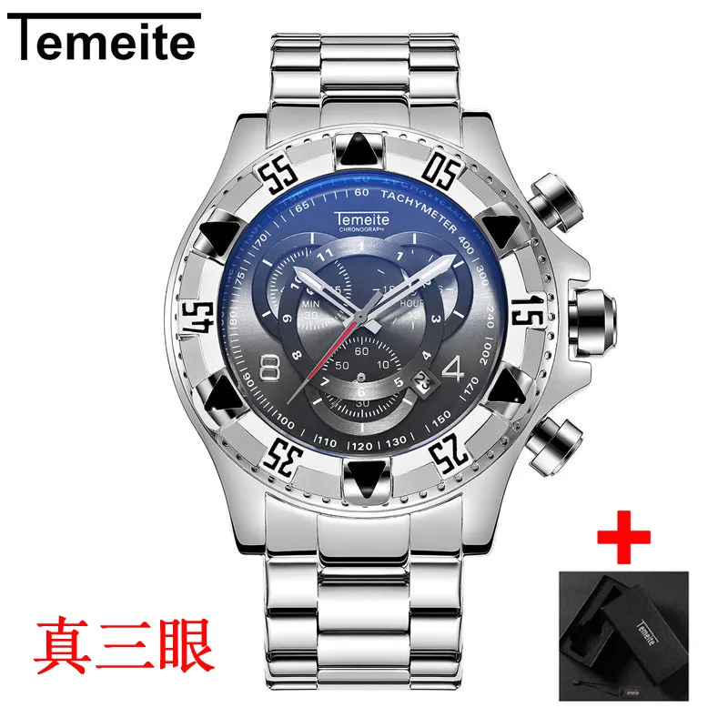 2021 Drop Temeite Men Watch Chronograph Gold Business Quartz Watches Men Waterproof Sport Military Male Wristwatches 300y