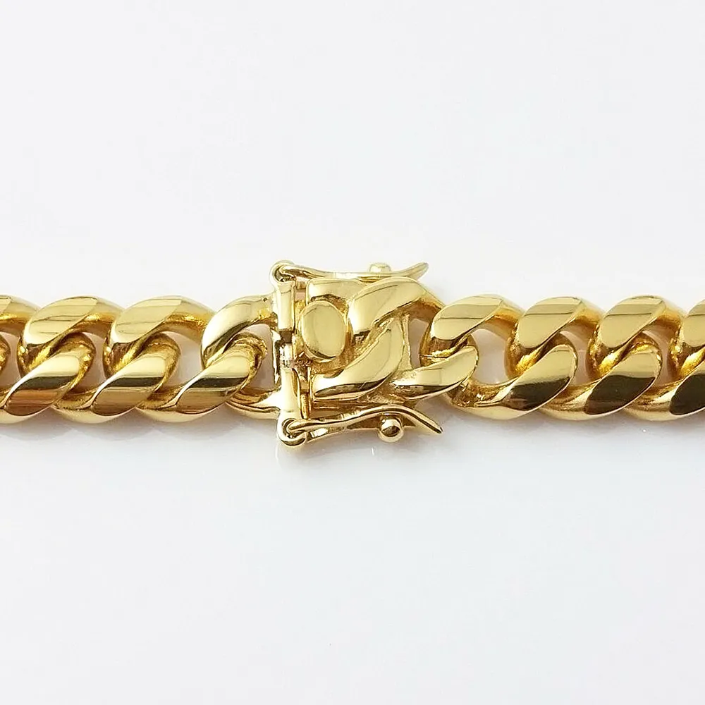 18K Gold Miami Kubanische Gliederkette Halskette Herren Hip Hop Edelstahl Schmuck Necklaces240i