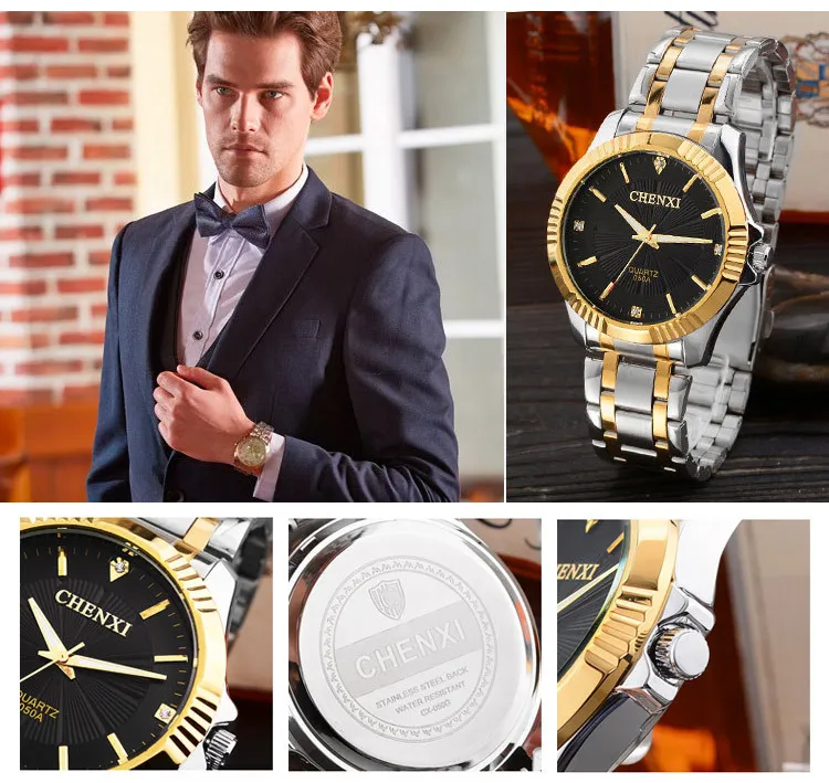 CHENXI Orologio da uomo Top Brand Luxury Fashion Business Orologi al quarzo Orologio da uomo in acciaio pieno impermeabile dorato Relogio Masculino2429