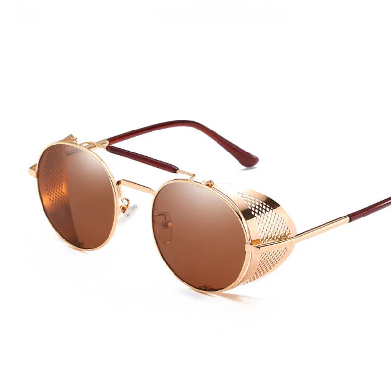Luxury-Retro Sampunk Sunglasses Sungasses Goggle Round Designer Punk Metal Shields Sunglasses Men Femmes UV400 GAFAS DE SOL313A