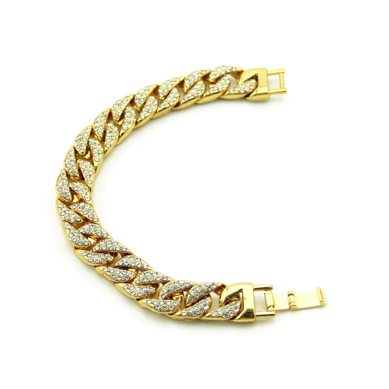 21 cm Hip Hop Glacé Cristal Or Argent Plaqué Lien Chaîne Charme Bracelets Pour Hommes Bracelet Jewelry333G