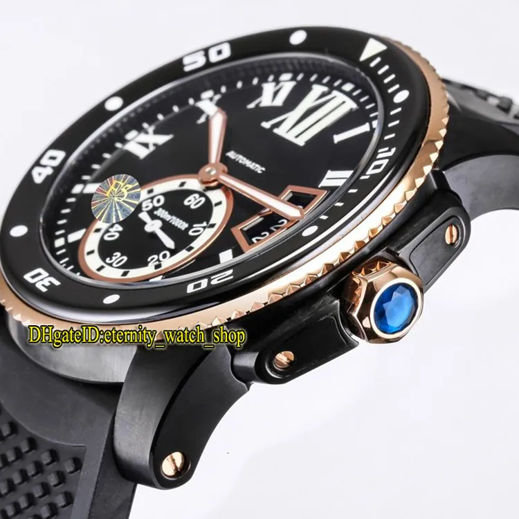 TW F5バージョンキャリバーDE W2CA0004 CAL 1904-PS MC AUTOMATAC BLACK BIG DATE DIAL LUMINOUS MENSウォッチセラミックベゼルラバースポーツ2771