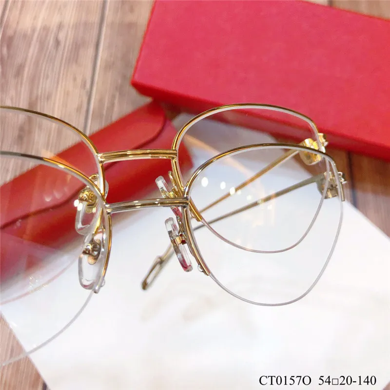 New fashion designer frame cat eye K gold half frame retro modern style 0157 unisex can be used for prescription lenses glasses339K