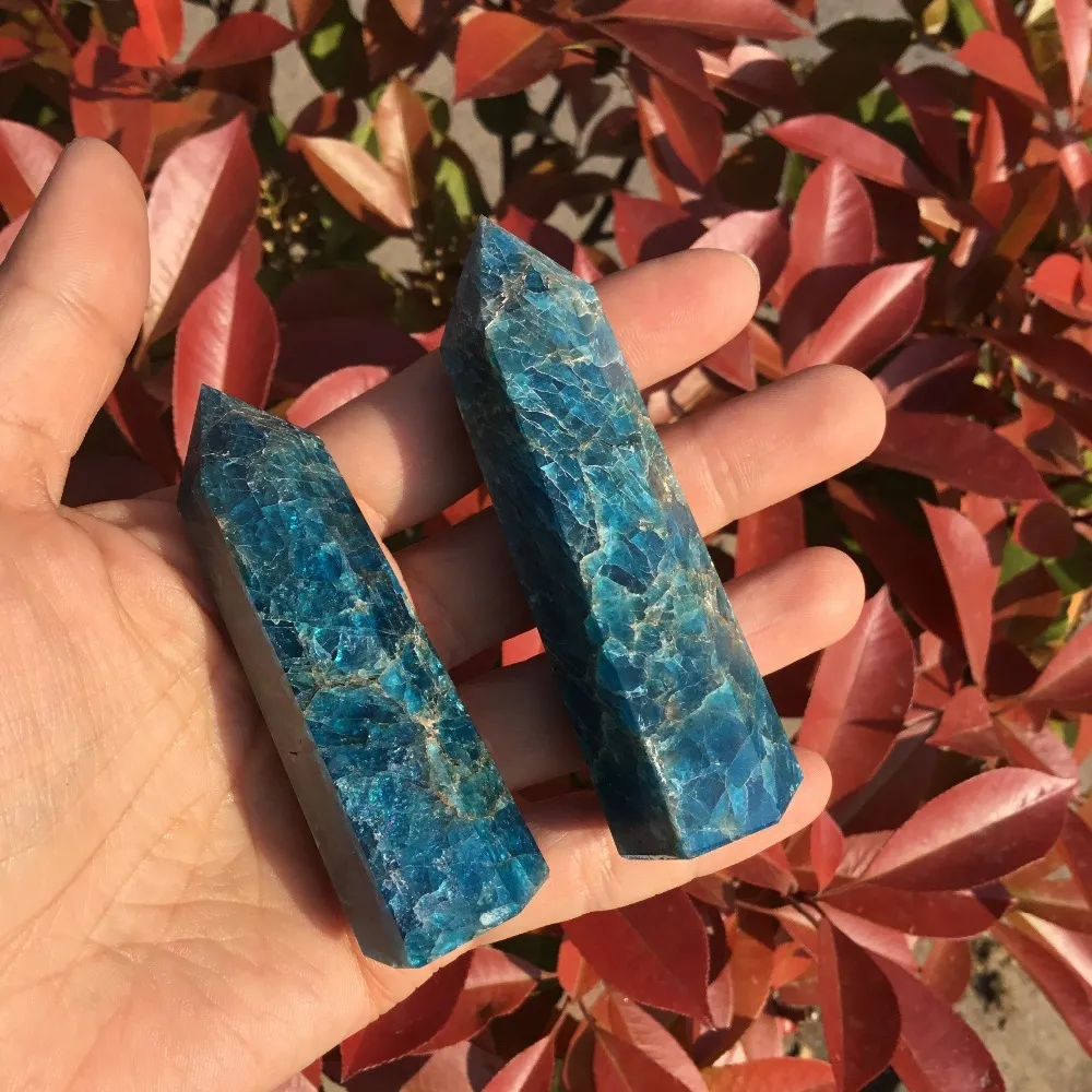 2 pezzi Bacchetta di cristallo di apatite blu naturale pietra cristallo singolo punto la guarigione T200117285J